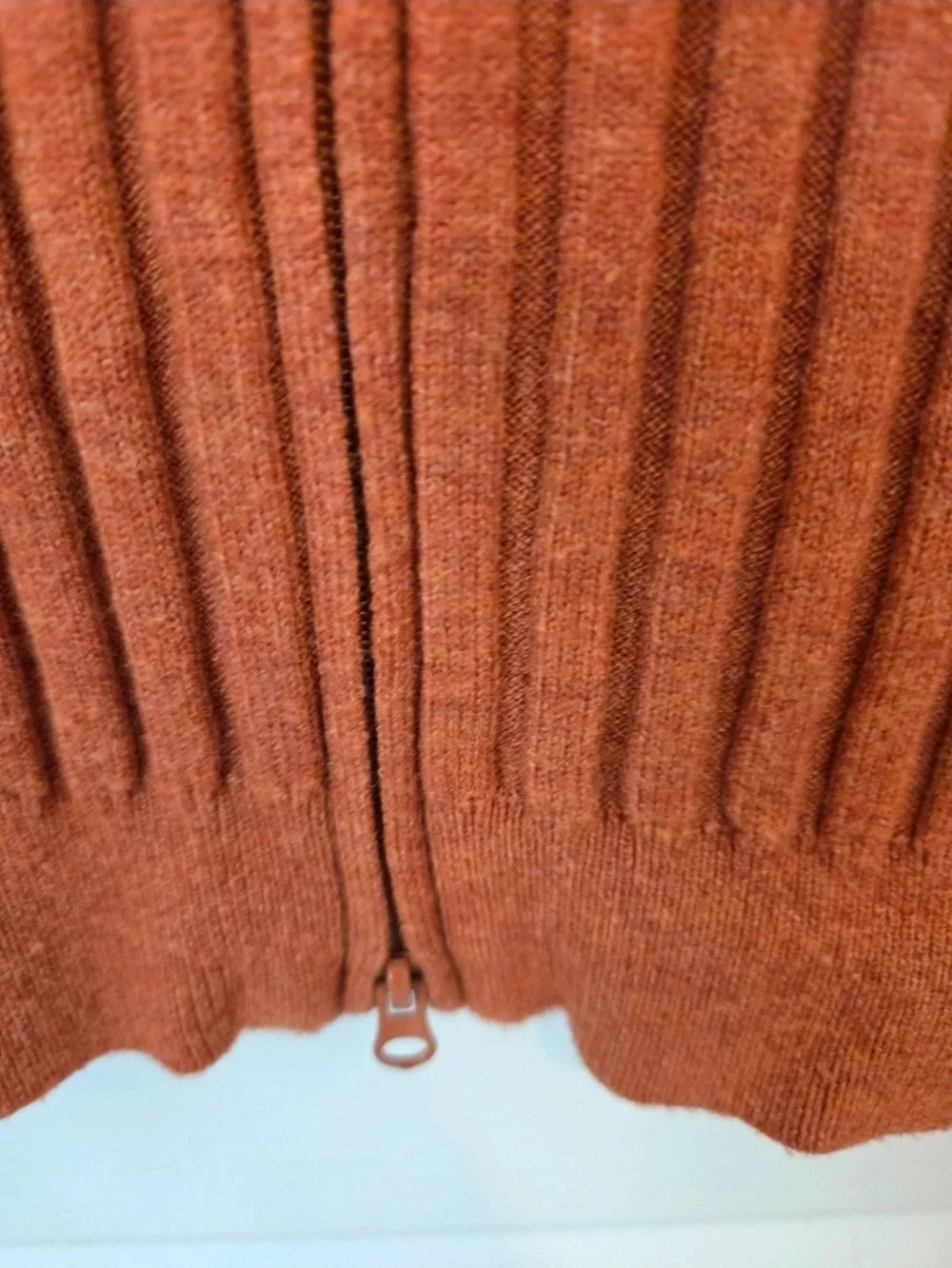 Ribbed Zip-Front Women's Sweater Jacket in Rust
